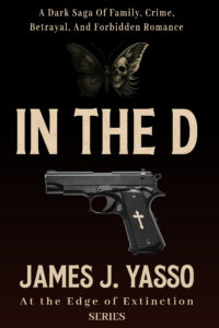 In the D book cover by James J. Yasso featuring a moth and cross